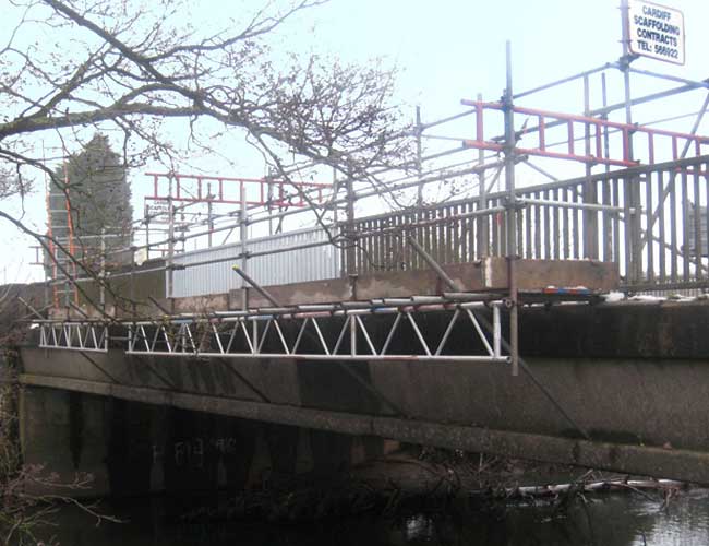 Cantilever Drop Scaffolding over bridge.