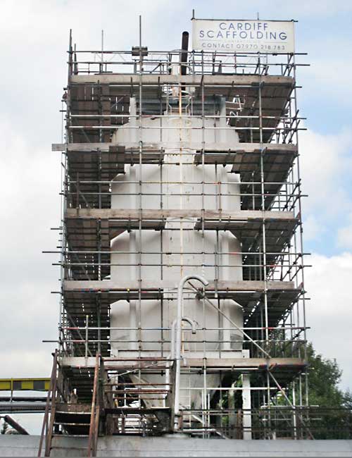Commercial scaffolding for tank maintenance.