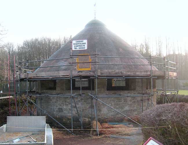 Roof access scaffolding of historic public building.